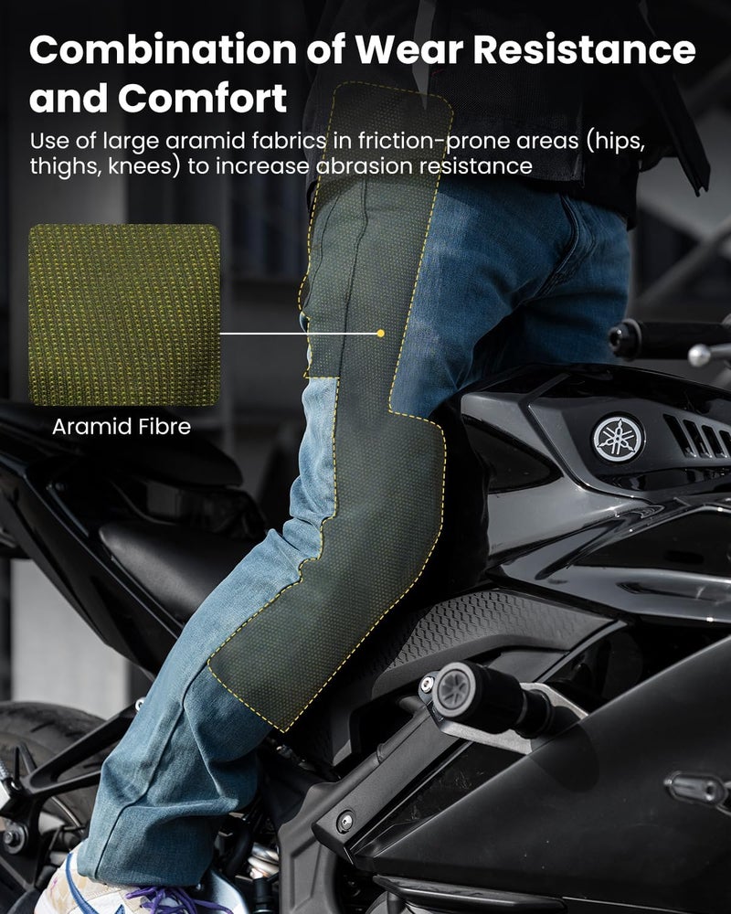ILM Motorcycle Riding Pants for Men CE Armored Motorbike Jeans Adventure Touring Motocross All Season Model PJN1(Light Blue) - Image 4